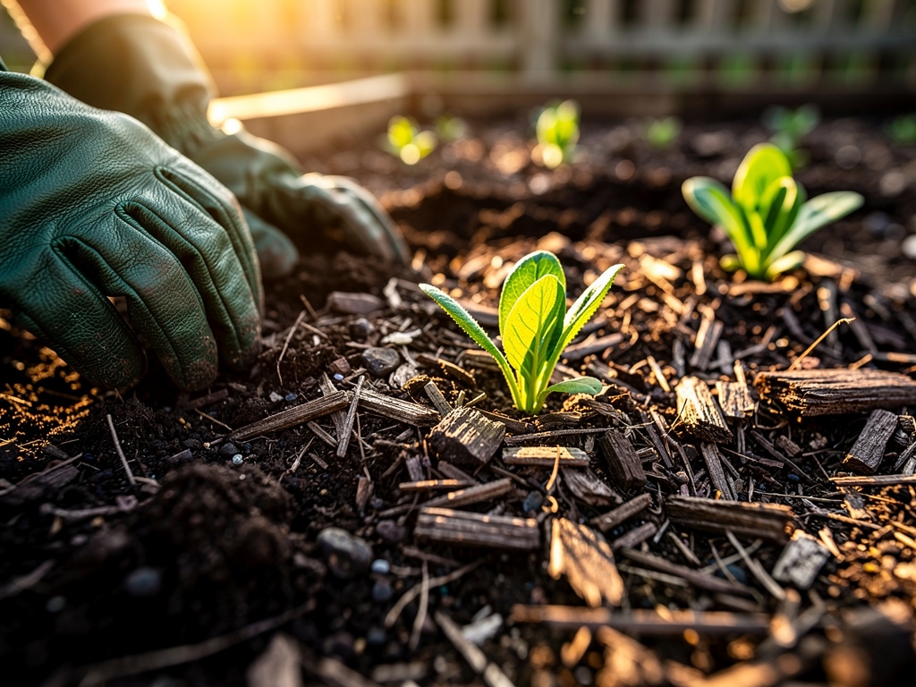 Nahaufnahme von gepflegten Gartenbeeten mit frischer Erde